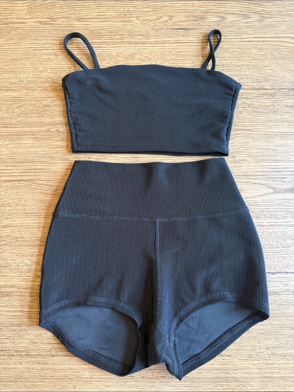 Women’s Ribbed Black Crop Tank and High-Waist Shorts Set
